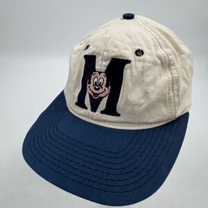 Vintage Mickey Mouse Baseball Cap Cream Navy Blue Embroidered Disney Made in USA